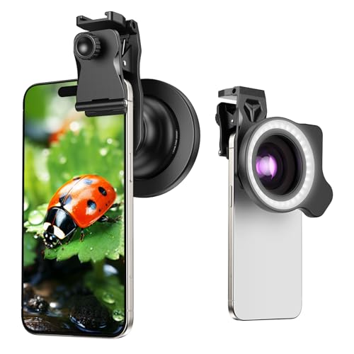 Evil Eye Kit Lentes Macro Profesionales con Luz de Relleno para Smartphone, Lente Macro de 100mm para Teléfono con Clip Universal, Accesorio para Fotografía HD Compatible con iPhone y Android