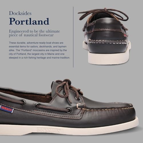 Image of Sebago Portland Boat Shoes - Full-Grain Leather Moccasins, Handsewn with Leather Sock Lining and Non-Marking, Slip-Resistant Sipped Rubber Outsoles