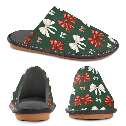 Slippers for Women Christmas Bows Pattern Soft Winter Warm Shoes Indoor Outdoor Non-Slip House Travel Slippers4