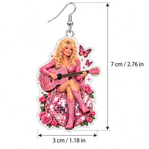 Dolly Earrings Memorial Parton Merch Gifts for Women Pink Earrings - image 2