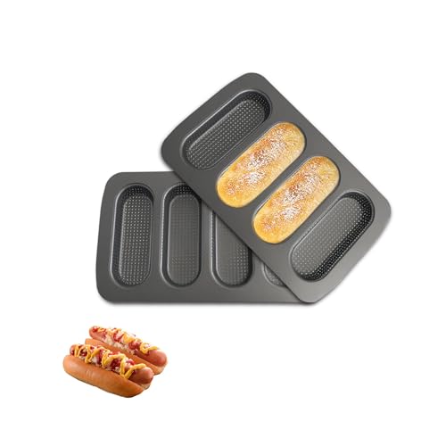 JSJMOFA Molde de Perritos Calientes, Molde Rectangular Baguette, Antiadherente Hornear Pan para Sándwich, Baguette, Perro Caliente (Negro 2 Pieza)