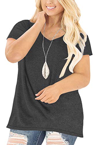 Plus Size Tops for Women Short Sleeve V-Neck Solid Casual T Shirts Dark Grey-20W