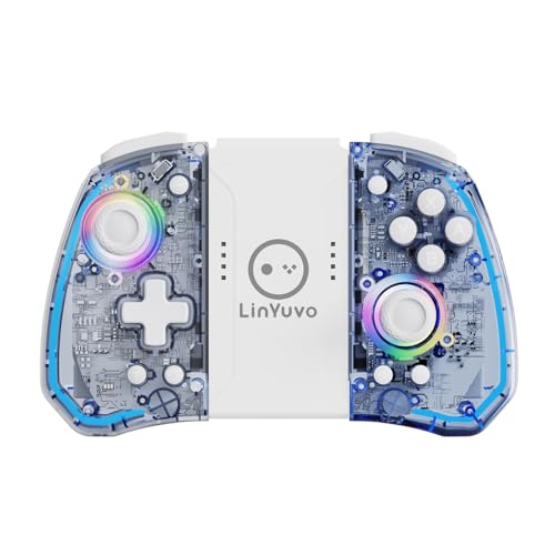 Controle sem Fio para Nintendo Switch Hall Effect Joycon Bluetooth, RGB Azul-Transparente