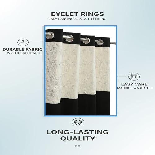 Image of IVAZA Dual-Tone Design 100% Complete Blackout Curtains - Room Darkening Curtain for Door -, Heavy Blackout, Thermal Insulation Curtains, Black Out Curtains 8 feet Long Set of 2 Black