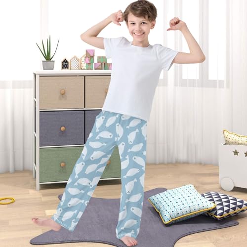 Boy's Pj Pants Cute White Fur Seals Swimming Lounge Bottoms Elastic Waist Kids Joggers with Pockets Size 6-144