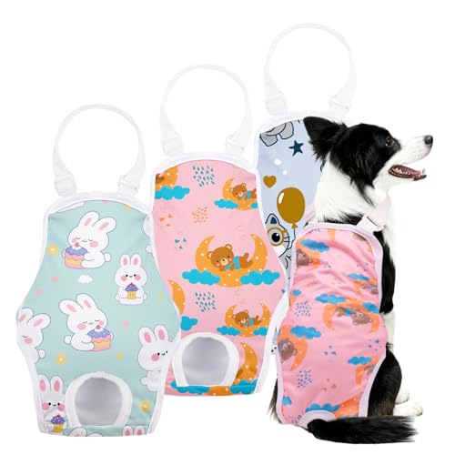 Image of 3 Pack Washable Female Dog Diapers with Adjustable Suspender, Reusable Sanitary Panties for Dogs in Heat, Leak-Proof Design for Small Dogs