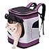 HAPPY HACHI Mochila Plegable para Perros Gatos Pequeño Mediano Transportín Porta Cachorros Viaje Pasear Moto Bici con Ventanas Transpirable Morado