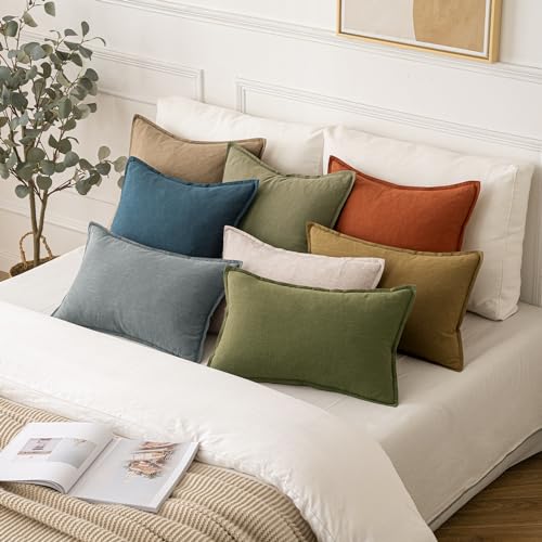 Image of MIULEE Decorative Linen Euro Sham Pillow Covers 24x24 Blue Boho Farmhouse Neutral Couch Throw Pillows for Bed Pack of 2 Accent Coastal Modern Pillowcase Summer Sofa Livingroom Home Decor