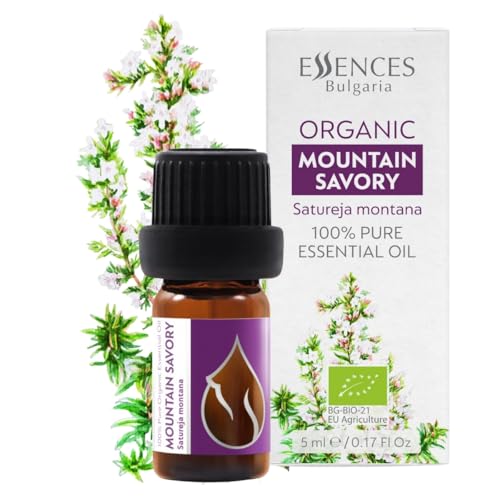 Essences Bulgaria Aceite Esencial Ajedrea Orgánico 5ml | Satureja Montana | 100% Puro y Natural | Sin Diluir | Grado Terapéutico | Granja Familiar | Destilado al Vapor | Sin OMG | Vegano