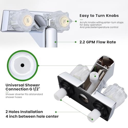 Image of RV Shower Faucet with Hose and Head, RV Outdoor Shower Kits, RV Tub Faucet with Shower Diverter Outdoor Shower Kit Fits for RV /Campers,Travel Trailer,Motorhome (Bathtub Faucet Kit, Chrome)