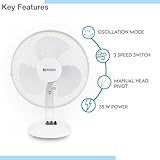 EPISENT 12" Desk Fan – Quiet Portable Oscillating Table Fan with Adjustable Tilt & 3 Speeds – Silent Cooling Fan for Bedroom, Office & Kitchen – WHITE - Image 4