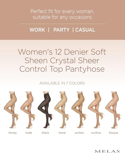 Melas Women's 12 Denier Soft Sheen Crystal Sheer Control Top Pantyhose Honey Medium Plus2