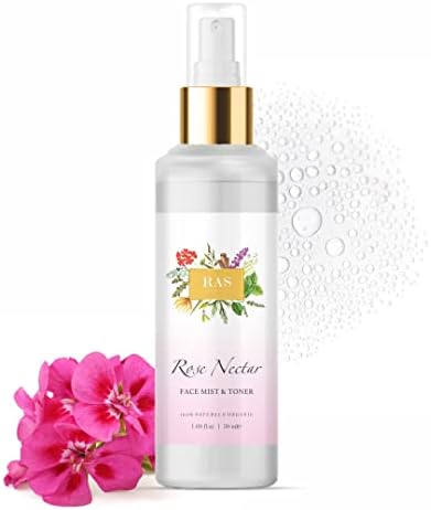 RAS Luxury Oils Rose Nectar Face & Body Spritz Toner, Enriched With Rose, Lavender & Geranium | Soothe Skin, Balance Skin's pH level & Brighten and Refresh your skin | 1.69 Fl Oz