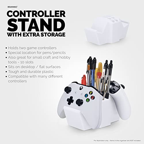 Image of Game Controller Holder & Desktop Pen Organizer Stand With Ten Slots for Pens, Pencils, Stationery, Craft Tools & More - Universal Design for PS5 XBOX SERIES X ONE PS4 SWITCH PC Gamepads - D05 - White