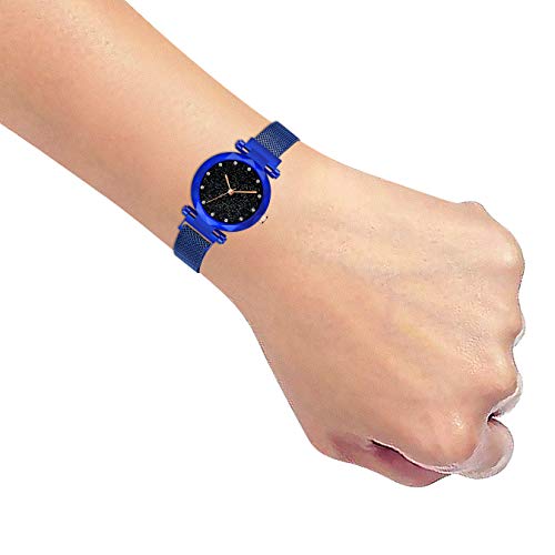 Image of Acnos Premium Blue Color 12 Point Diamond with Trending Magnetic Analogue Metal Strap Watch for Girl's and Women's Pack of - 1(DM-170)