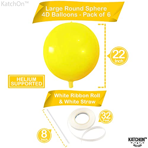 Image of KatchOn, Huge Yellow Mylar Balloons - 22 Inch, Pack of 6 | Yellow Foil Balloons, Yellow Party Decorations | Large Balloons for Sunflower Birthday Party Decorations | Round Mylar Balloons