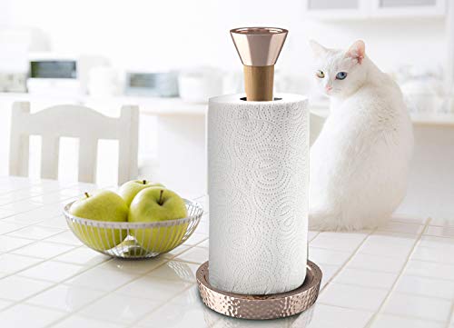 Nu Steel Nusteel Tg-Kpth-17Ch Hammered Copper Standing Easy One-Handed Tear Kitchen Dispenser With Weighted Base For Standard Paper Towel Holder Wall Mount, Polished Wood #TOP4