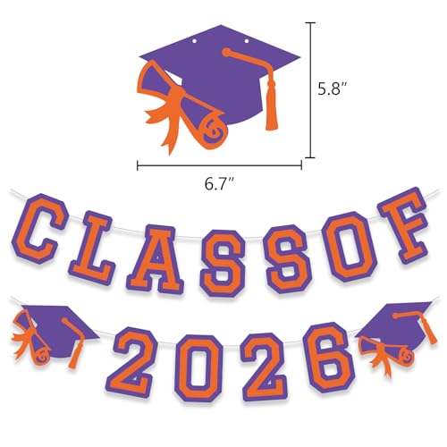 Image of Class of 2026 Graduation Banner University College Grad Garland Decoration Party Supplies High School Colors Purple Orange