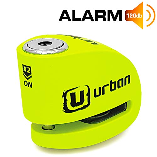 Urban Security UR906X Candado Antirrobo Moto Disco Alarma 120 dB, Eje 6 mm Universal, Amarillo Flúor