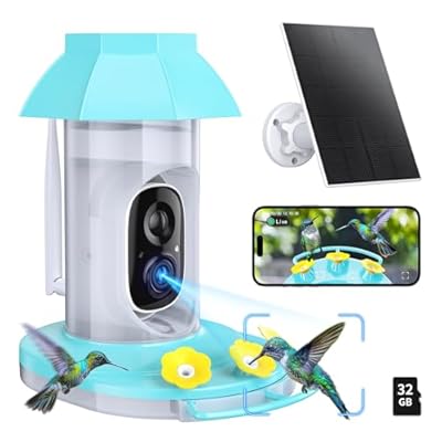 Hummingbird Feeder with Camera,1080P Solar Bird Feeders Camera for Outdoors Hanging, AI Identify, Ant Moat & Bee Proof, Easy Clean & Refill, Gift for Bird Lovers