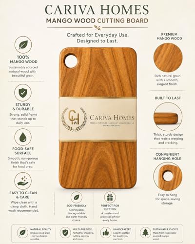 Image of Premium Luxury 100% Natural Mango Wood Cutting & Chopping Board Knife-Friendly, for Vegetables, Fruits and Meat | Natural Finish | 15 x 9 x 0.75 Inch Large | Durable & Handcrafted - 1 Year Warranty
