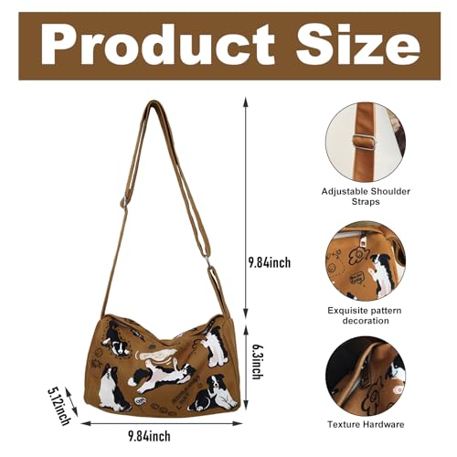 Canvas Messenger Bag Crossbody Shoulder Bag Tote Bag Canvas Bag With Little Dog Pattern4