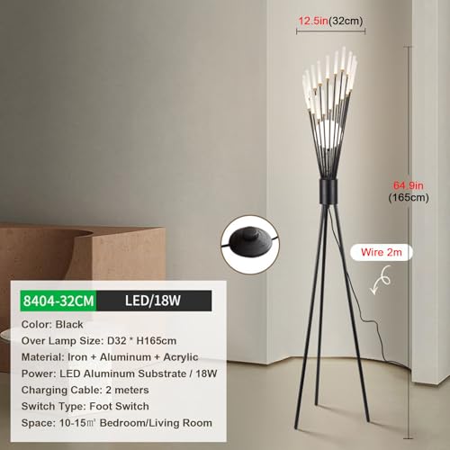 Lámpara de pie negra regulable de 165 cm con interruptor de pie e iluminación LED 4