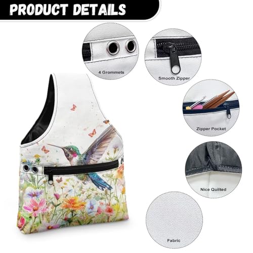 Image of Hummingbird Yarn Storage Organzier Knitting Bag Yarn Storage Shelves Floral Crochet Tots Bags Travel Knitting Accessories,Small