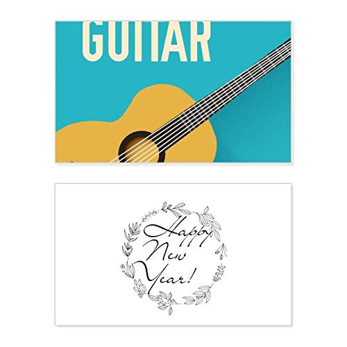 Tarjeta de felicitación de año nuevo con diseño de guitarra azul y mensaje