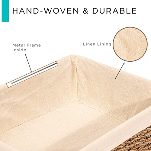 Sorbus Woven Wicker Storage Baskets For Organizing, Seagrass Decorative Shelf Organizer Bins With Liner, Organization Storage Bins For Living Room Books, -Bathroom Towels, Bedroom, Handmade, Set Of 3 #TOP6