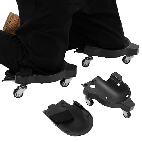 Ficwzw Rolling Knee Pads with 3 Wheels - Heavy Duty Adjustable Straps, Ergonomic Support for Floor Installation, Gardening, Construction Work | Lightweight Sliding Knee Guard (Black)