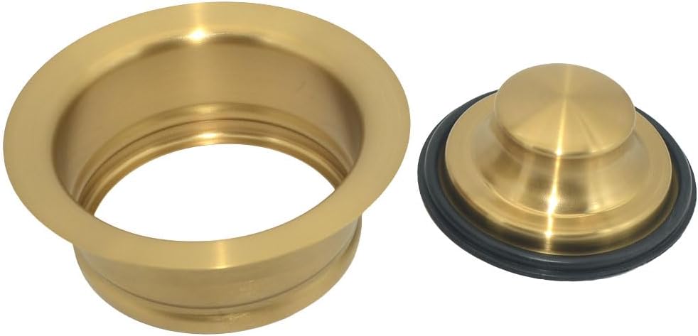Garbage Disposal Sink Flange and Plug for 3.5-inch Standard Sinks - 304 Stainless Steel Champagne Brushed Brass Garbage Disposal Drain Assembly - with Rubber Gasket