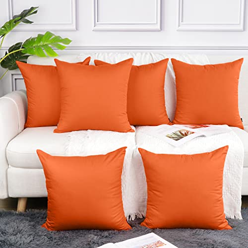 Coddsmz Paquete de 6 fundas de almohada decorativas 100% algodón, fundas de cojín cuadradas sólidas para el hogar, cama, sofá, Halloween, Navidad, naranja, paquete de 6, 45 x 45 cm
