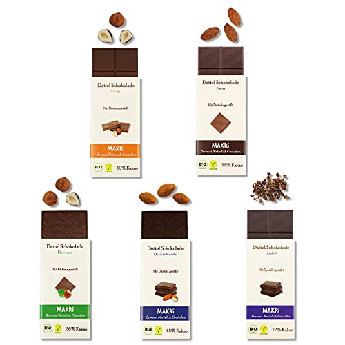 MAKRi Dattel Schokolade - Probierpaket / Mit Datteln gesüßt / Vegan & Bio / Fair gehandelt / Ohne raffinierten Zucker (5) Cover