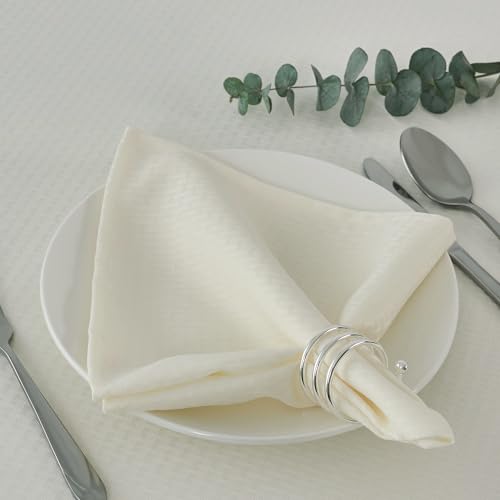 Image of maxmill Cloth Napkins 20 x 20 Inch Weaved Texture Pattern Soft Comfortable and Luxury Serviette for Restaurant Family Dinners Weddings Parties and Banquets Set of 4 Pieces, Ivory