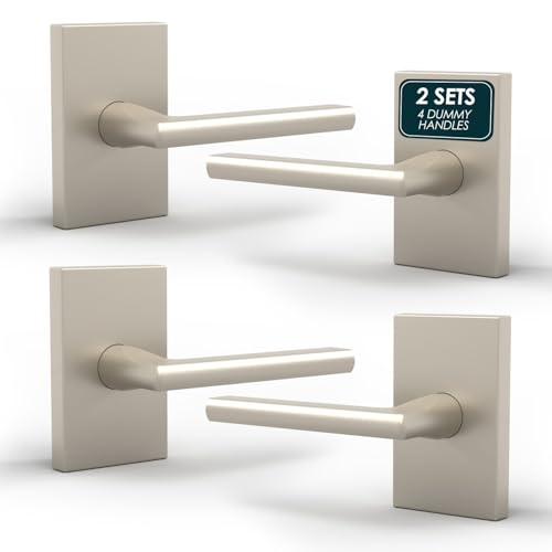Image of Mega Handles Glamor Dummy Door Handles - 4 Pack Heavy Duty Brushed Nickel Door Handles, Non-Turning Door Handle for Closet & French Doors, Single Side, Fits All Standard Doors - Satin Nickel