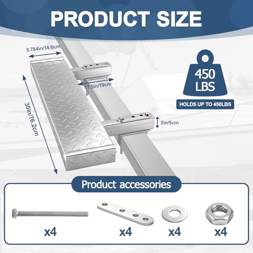 Image of 6 inch x 30 inch Boat Trailer Step with Nonslip Surface Galvanized Steel Heavy Duty Boat Trailer Steps for The Tongue Fits for 4 inch x 3 inch Frame