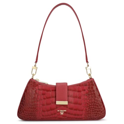 Image of Da Milano Leather Shoulder Bag for Women - Purple (01349OL)