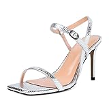 YODEKS Women's High Heel Sandals Open Toe Strappy Stiletto Heels Ankle Strap Square Toe Pumps Shoes