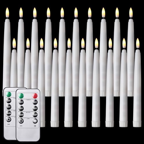 Image of Tuanse 20 Pcs Flickering Flameless Taper Candles Bulk LED Battery Operated Realistic Flame Effect with Remote & Timer Safe No Fire Wax Drip Candles for Wedding Church Home Decor (8.46 inch,White)