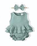 Renotemy Infant Baby Solid Mint Romper Summer Clothes Girl Short Sleeve Rompers Baby Girl Clothes 0-3 Months