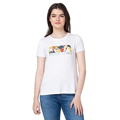 Image of Spykar Printed Blended Round Neck Women's Regular Fit Top