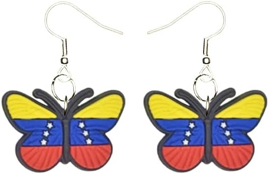 Pendientes Venezuela hipoalergénicos chapados en plata con anzuelos Yazzle Dazzle Country Flag Butterfly, Varios, sin tipo de gema
