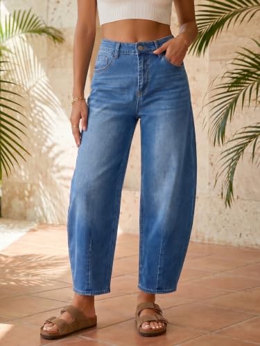 Image of Saodimallsu Womens Barrel Jeans Cropped High Waisted Baggy Wide Straight Leg Boyfriend Denim Pants for Casual Wear