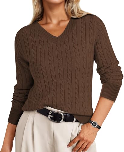 IEEILULU Jersey Mujer, Jersey Punto Mujer, Cómodos Jerséis de Invierno y Otoño con Cuello en V, Jerséis de Punto Ligeros, Ropa Informal (FR/ES, Letras, L, Regular, Regular, Marrón)