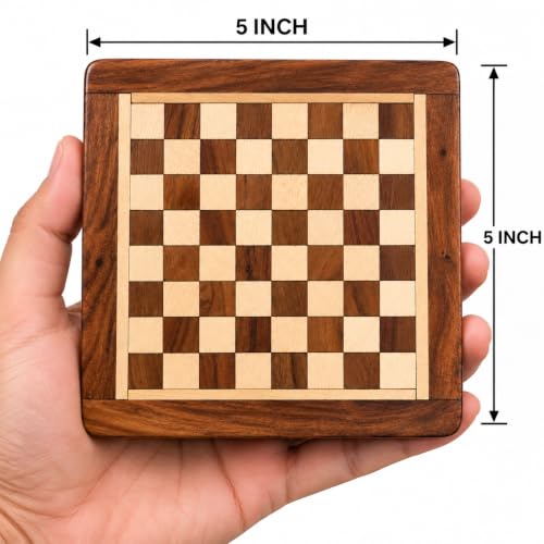 Image of Handmade Personalised Luxury Chess Set-Mens Personalised Gift- Magnetic Wooden Chess Set- Travel Chess Games - Birthday Chess Gift- (5 Inches) (Acacia Wood) (5 Inches / 12.7 Cm)