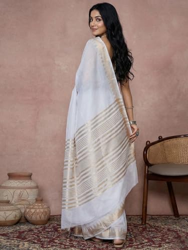 Image of Satrani Women's Cotton Silk Weaving Border Saree with Unstitched Blouse Piece