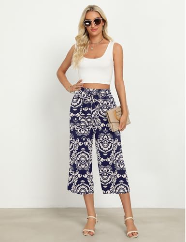 Ladies' Casual Capri Pants High-Waisted, Wide-Leg, Adjustable Lace-Up Design for Home Office Dating4
