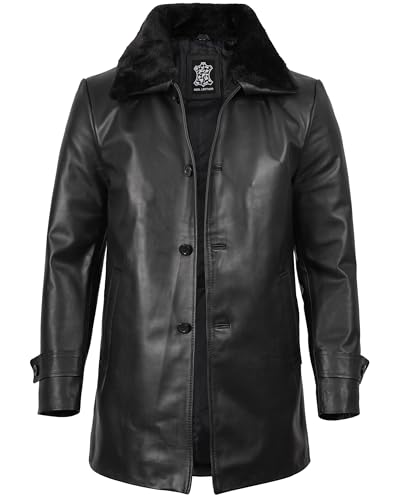Image of fjackets Shearling Leather Coat Men - Real Lambskin Leather Jackets Mens Sherpa Lined Winter Casual Fur Coats Outerwear