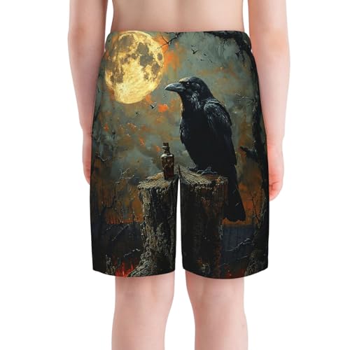 Boys Beach Board Shorts Swim Trunks Summer Kids Youth 3D Swimming, Raven Moon Cool4